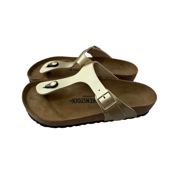 NWOB Birkenstock Women's Gold Gold Gizeh Birko-Flor Sandal Size 7 - Picture 4 of 7